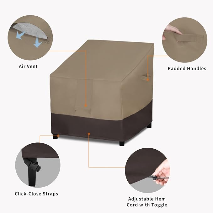 Easy-Going Outdoor Chair Cover Waterproof, Heavy Duty Patio Chair Cover, Windproof Outdoor Furniture Cover with Air Vent (2 Pack-33.5Wx31.5Dx36H inch, Camel/Dark Brown) - Image 4