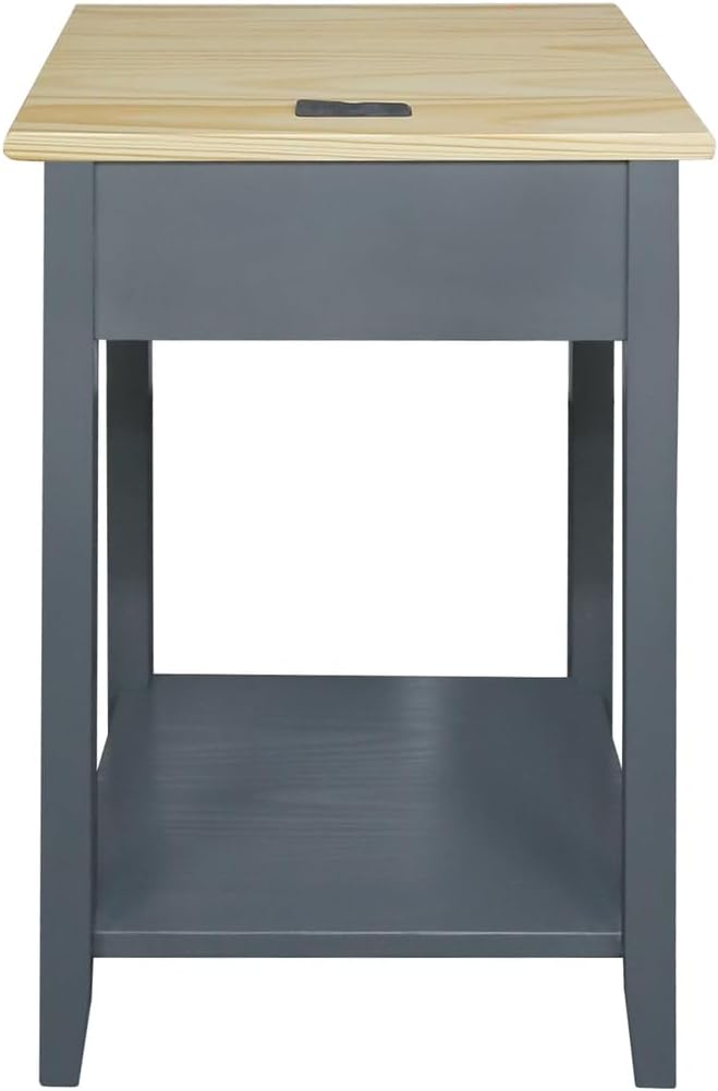 Casual Home Owl Night Stand with USB Port Charging Station and Drawer, 17.5" W x 14.25" D x 24.5" H, Natural Gray - Image 6
