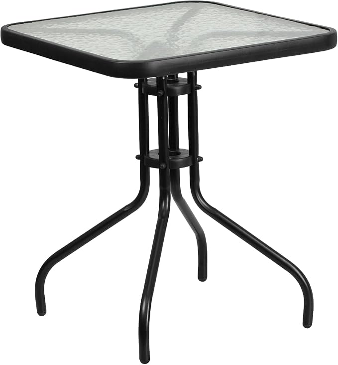 Flash Furniture Barker 23.5" Square Indoor/Outdoor Tempered Glass Patio Side Table, Outdoor Patio Table for Commercial or Residential Use, Clear/Black by FlashFurniture