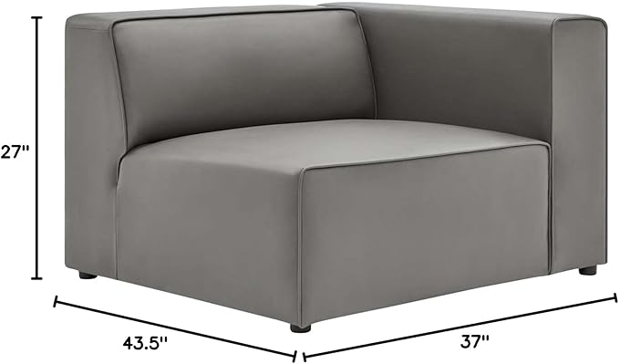 Modway Mingle Vegan Leather Sectional Sofa Right-Arm Chair in Gray