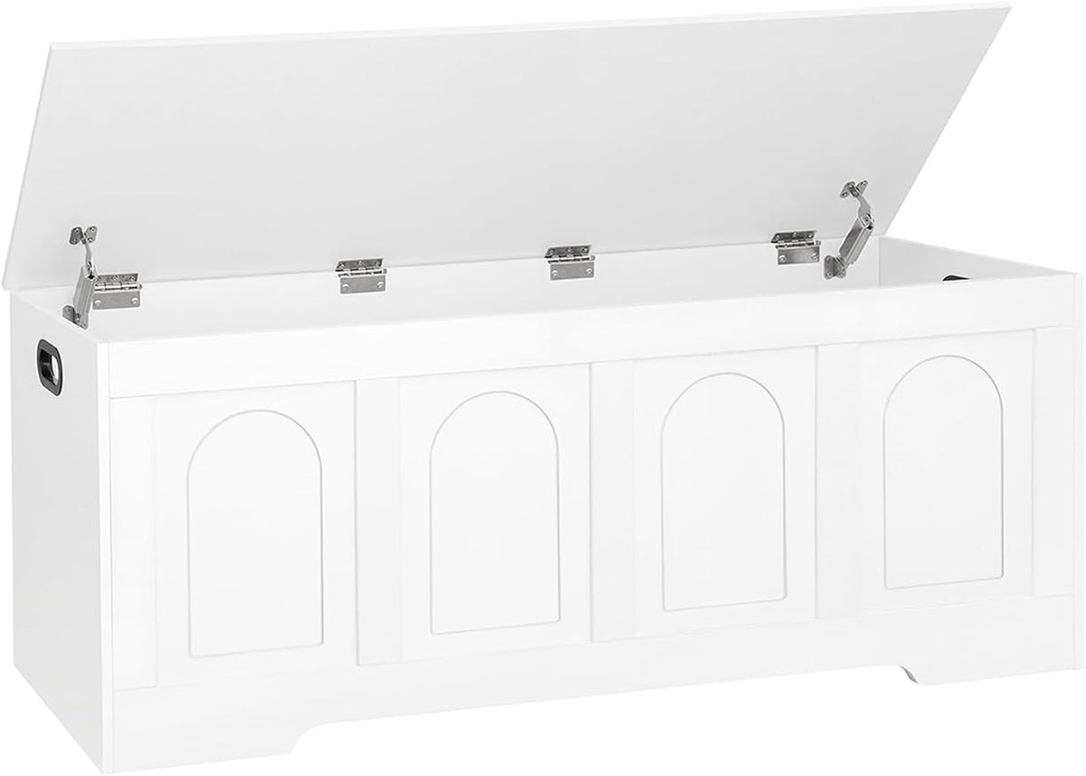 DINZI LVJ Storage Chest, 50” Extra Large Storage Bench with 2 Safety Hinges, Wooden Toy Box with Flip-Top, Large Trunk for Living Room, Playroom, Easy Assembly, White by DINZILVJ