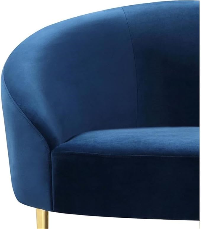 Meridian Furniture Ritz Collection Modern | Contemporary Velvet Upholstered Loveseat with Sturdy Metal Legs in Rich Gold Finish, Navy, 67" W x 31.75" D x 30.5" H