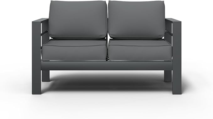 Aluminum Patio Furniture Set, Loveseat Outdoor Set with 5 Inch Cushions, Patio Loveseat Sets with Waterproof Covers for Backyard Garden(Grey)