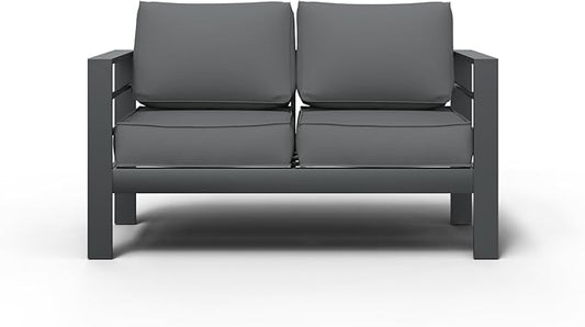 Aluminum Patio Furniture Set, Loveseat Outdoor Set with 5 Inch Cushions, Patio Loveseat Sets with Waterproof Covers for Backyard Garden(Grey)