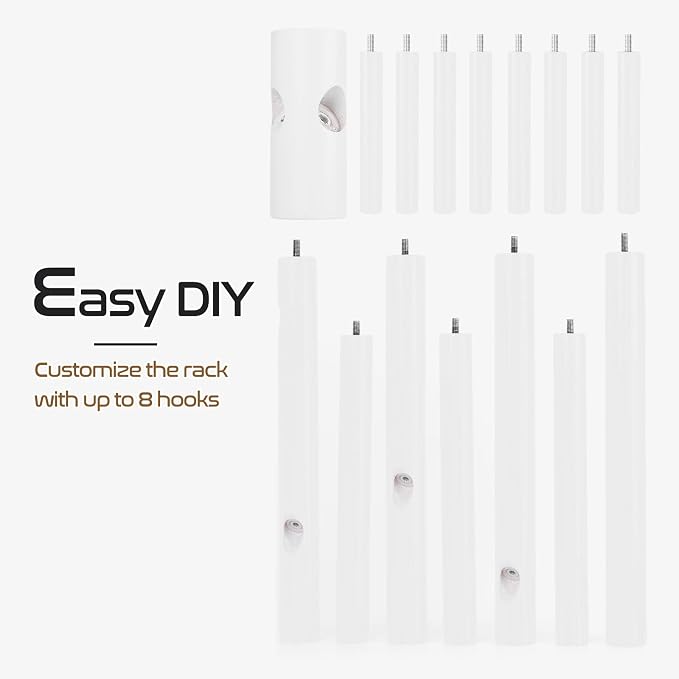 2PCS Solid Wooden Coat Rack Freestanding, New Zealand Pine Coat Tree with 8 Hooks & 3 Adjustable Sizes for Coats, Hats, Handbags and Scarves, Space Saving for Entryway/Office/Bedroom (White) - Image 5