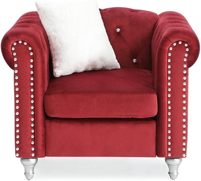 Glory Furniture Raisa Velvet Chair in Burgundy