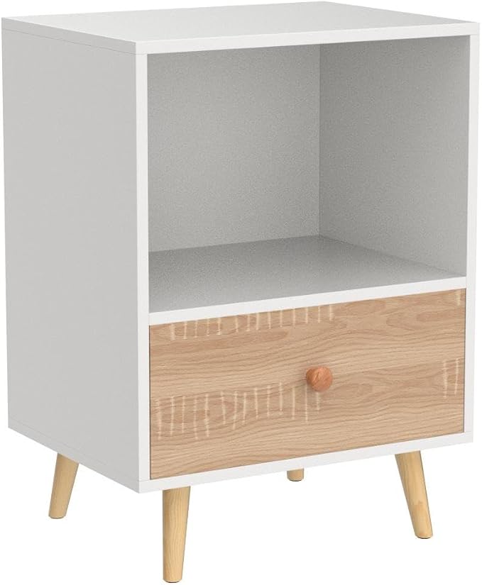 JAXPETY Nightstands Set of 2, Night Stand with Drawer and Open Storage Shelf, Bedside Tables with Solid Wood Legs, End Table, Side Table, for Bedroom(2-Pack, White) - Image 6