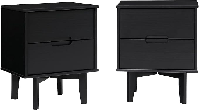 Walker Edison Brynn Modern Solid Wood Groove Handle Nightstands, Set of 2, Black by WalkerEdison