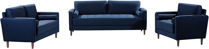 Studio Living® Lexington 39.4" Arm Chair, Mid-Century Modern, Pocket Coil Comfort, Easy Assembly, Woven Fabric, Navy Blue