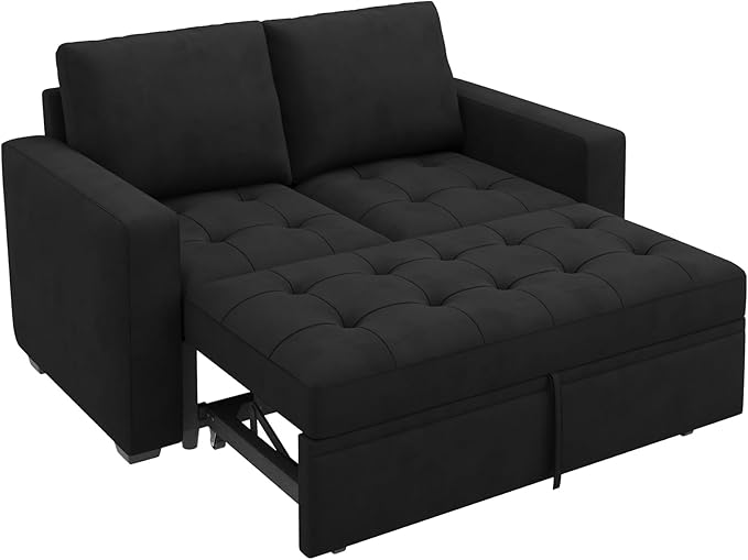 HONBAY Modular Sleeper Sofa with Pull Out Bed Sleeper Loveseat Convertible Sectional Couches for Living Room,Velvet Black