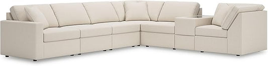Signature Design by Ashley Casual Modmax Stain Resistant L-Shape Right-Arm Facing 7-Piece Sectional with Storage Console, Reversible Cushion and Non-Skid Legs, Beige