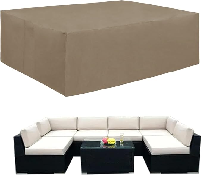 Easy-Going 600D Heavy Duty Patio Furniture Cover, Outdoor Rectangular Table and Chair Set Cover, Waterproof Outdoor Sectional Set Cover (130" L x 84" W x 28" H, Camel) by Easy-Going