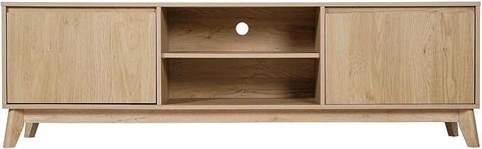 Flash Furniture Hatfield Mid-Century Modern TV Stand for 65+ Inch TV's - Light Natural Laminate Finish - 70" Media Center - Adjustable Center Shelf - Soft Close Doors - Image 8