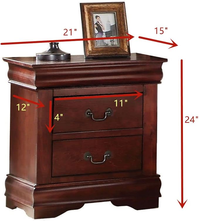 Bedroom Nightstands - Wooden Night Stands with 2 Drawers for Home Bedside End Table Large Storage Furniture (Cherry) - Image 2