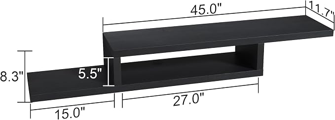 ChooChoo Floating TV Stand Shelf, Wall Mount Entertainment Center, 60” Media Console Stand for Living Room, Bedroom, Black - Image 2