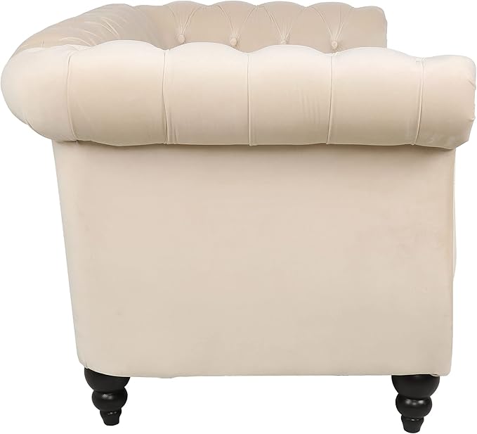LEVNARY Velvet Sofa, Chesterfield Tufted Upholstered 2 Seater Couch, Modern Loveseat Couch Classic Furniture for Living Room Bedroom (Beige)