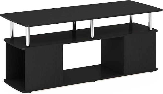 Furinno Jaya Coffee Table, Rectangle Modern Coffee Table with Open Shelf, Side Table with Side Storage, for Living Room, Bedroom, Home Office, Americano/Stainless Steel