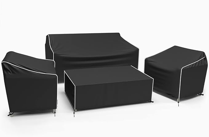 Gasadar Patio Furniture Covers Set, 4 Piece Waterproof Outdoor Furniture Cover for Outdoor Coffee Table, Chair, and Loveseat, Heavy Duty 600D, Black by Gasadar