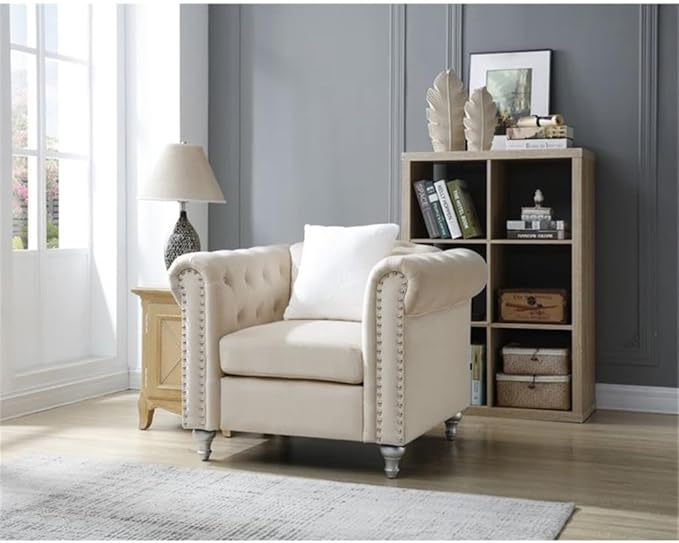 Glory Furniture Raisa Velvet Chair in Beige