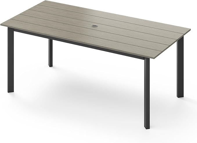 67"*32.3"*29.5" Patio Dining Table, Seamless Rectangle Aluminum + HDPS Outdoor Patio Dining Table with Umbrella Hole, Weather-Resistant for Lawn, Garden, Yard and Indoor Use (Gray) by Oasbira
