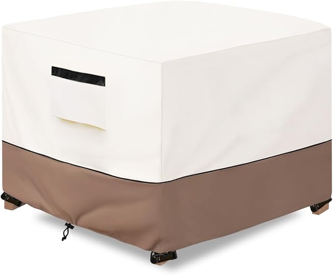 Patio Ottoman Cover Waterproof Heavy Duty Square Outdoor Ottoman Covers, 32W x 32D x 18H Inches Patio Furniture Covering Protector Outdoor Side Table Cover (Beige) by SoloToo