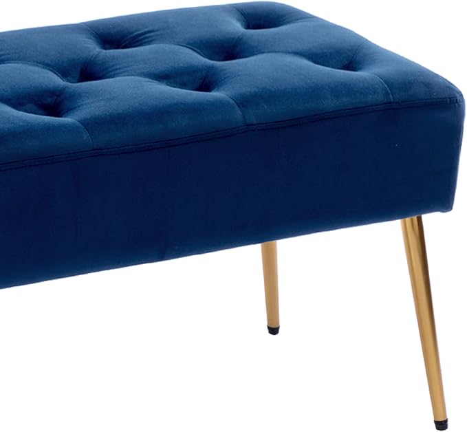 DUHOME Button-Tufted Ottoman Bench, Upholstered Bedroom Benches Velvet Footrest Stool Dining Bench Accent Bench for Entryway Dining Room Living Room Bedroom, Dark Blue - Image 6