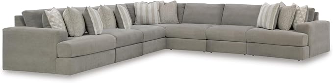 Signature Design by Ashley Casual Avaliyah L-Shape Symmetrical 7-Piece Sectional with Reversible Cushion and Armrest, Gray