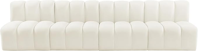Meridian Furniture 103Cream-S4E Arc Collection Modern | Contemporary Modular Sofa with Soft Cream Velvet, Deep Channel Tufting, Modular Design, 119 W x 31 D x 30 H, Cream