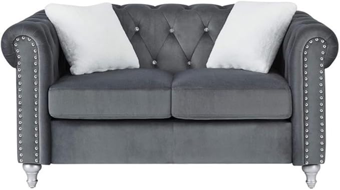 Glory Furniture Raisa Velvet Loveseat in Gray