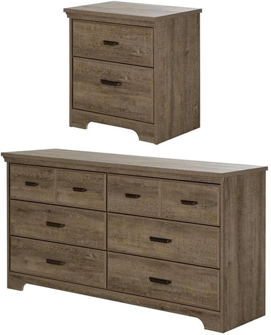 South Shore Versa 6-Drawer Double Dresser and 2-Drawer Nightstand, Weathered Oak by SouthShoreFurniture