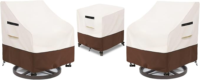 Patio Furniture Set Covers for 3 Piece Outdoor Bistro,Waterproof 100% Outdoor Furniture Cover for 2 Swivel Chairs and Coffee Table,Beige by Aacabo