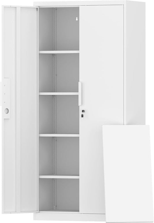 IRONFFICE Metal Garage Storage Cabinet,72" Locking Tool Cabinet with Doors and 4 Shelves,Tall Metal Cabinets with Garage Storage Systems for Home Office,School,White