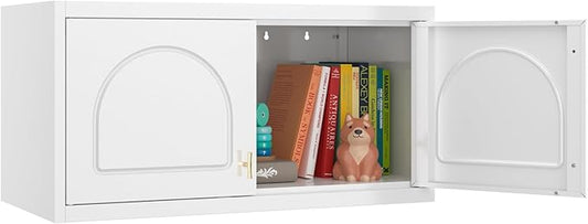 SteeLoong Wall Storage Cabinet,White Metal Bathroom Wall Mounted Cabinet,15 Inch Armoire Wardrobe Closet Storage Cabinets for Basement,Livingroom Home Office