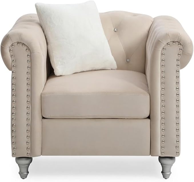 Glory Furniture Raisa Velvet Chair in Beige