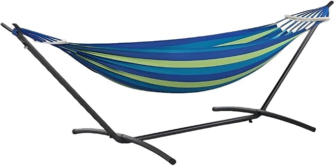 ANAGOO Double Hammock with Stand, 2 Person Hammock with Carrying Bag,Heavy Duty Portable,500 lb Capacity, Perfect for Both Indoors and Outdoors，Ocean Breeze by ANAGOO