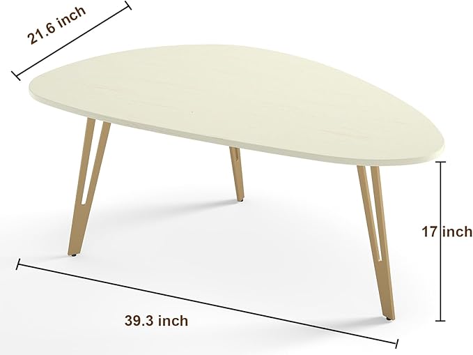 Manora Modern Simple White Wood Oval Coffee Table with Gold Legs, Minimalist Tea Table for Living Room, Office, Apartment or Small Space (White & Gold)