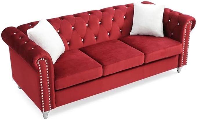 Glory Furniture Raisa Velvet Sofa in Burgundy