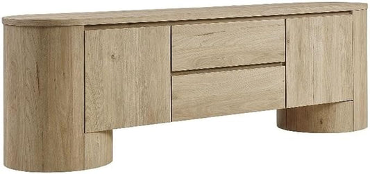 Modway Duval 71 Inch Oval TV Stand in Light Oak – Low Profile Mid Century Modern Media Cabinet - Living Room Entertainment Center with Storage by Modway