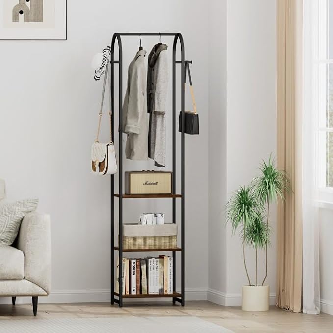 Garment Rack, Coat Rack With 3 Shelves and 4 Hooks, 71" H Clothes Stand For Hanging Clothes, Hanging Rod For for Bedroom, Hallway, Entryway, Office, Living Room, Rustic Brown and Black - Image 6