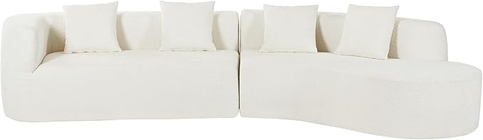 Merax Modern Minimalist Large 2-Piece Sectional Curved Chenille Sofa with 3 Pillows and High-Density Foam for Luxurious Comfort and Seamless, for Living Room, Bedroom, Beige