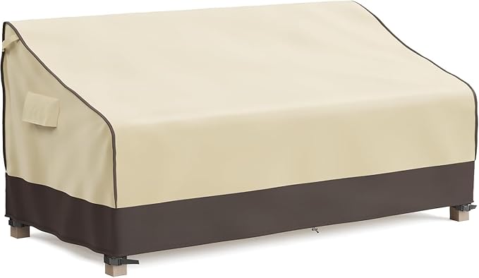 MR.COVER Outdoor Couch Cover Waterproof, Patio Furniture Covers for 2-Seater Couch, Heavy Duty Patio Couch Sofa Covers, Fits up to 62"W x 42"D x 35"H, Moisture-Proof & UV-Protection, Brown & Khaki by MRCOVER