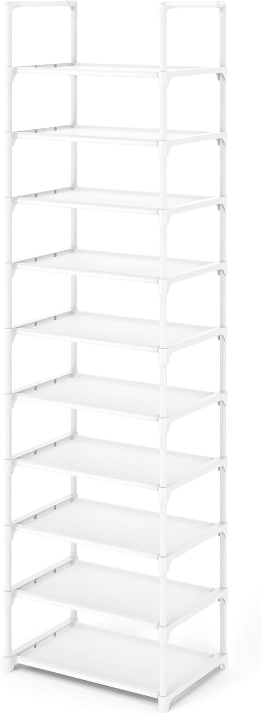 Kitsure Shoe Rack - 10-Tier Shoe Organizer with Detachable Fabric Shelves & Metal Frame, Tall Shoe Rack for Closet, Entrance, Living Room, 16.9" Wide - 10 Tier, White by Kitsure