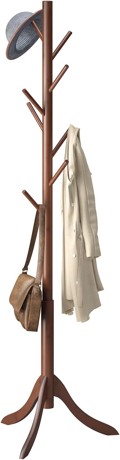 Coat Rack Freestanding, Coat Stands Entryway, Bamboo Coat Rack Hat Hanger 8 Hook for Jacket, Purse, Scarf Rack, Umbrella Tree Stand (Brown) by Furshus