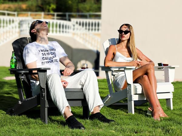 SERWALL Adirondack Chair with Cup Holders - Composite Adirondack Chairs Set of 2 HDPE Outdoor Chairs All Weather Use- White - Image 2
