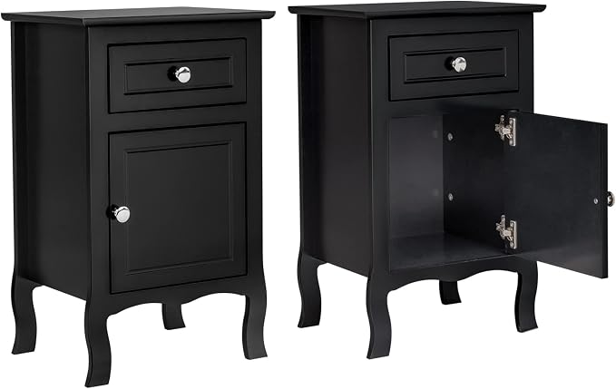 Karl home Black Nightstand Set of 2,Modern Bedside Tables with Drawer & Door, Side Tables,End Table for Bedroom,Home Office - Image 4