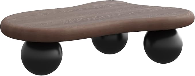 40" Cloud Coffee Table for Living Room Irregular Coffee Table Modern Low Coffee Tables Cute Small Center Table with 3 Ball Legs for Small Space Apartment Walnut & Black