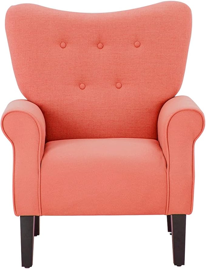 YOLENY Modern Accent Chair,High Back Armchair,Upholstered Fabric Button Single Sofa with Wooden Legs for Living Room,Bedroom,Club,Red