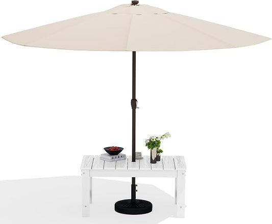 SERWALL Outdoor Coffee Table with 9FT Umbrella, HDPE Patio Coffee Table for Outside, Rectangle, White(Not Include Umbrella Base) by SERWALL