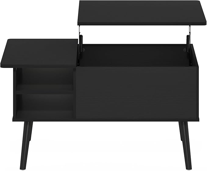 Furinno Jensen Wooden Leg Lift Top Coffee Table with Hidden Compartment and Side Open Storage Shelf for Living Room, Americano