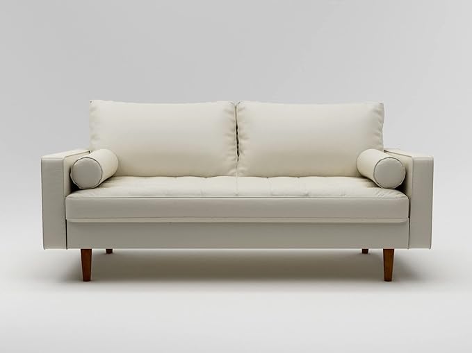 SILKIR 3-Person Sofa Couch for Living Room | Perfect for: Apartment/Studio/Office & Small Space | Poly Leather Fabric | Fast and Easy Assembly | (White) Modern Contemporary Mid-Century, Faux